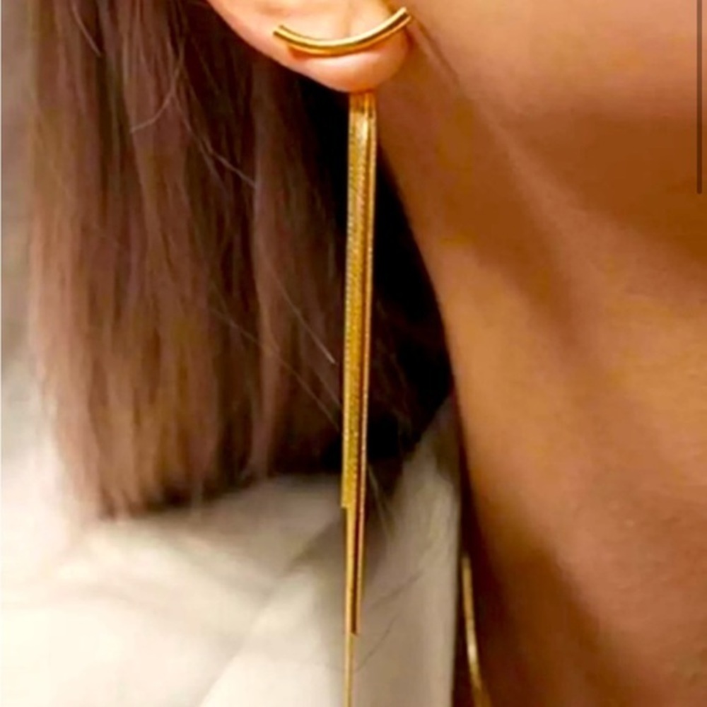 NEW 14k Yellow Gold Long Tassel Earrings